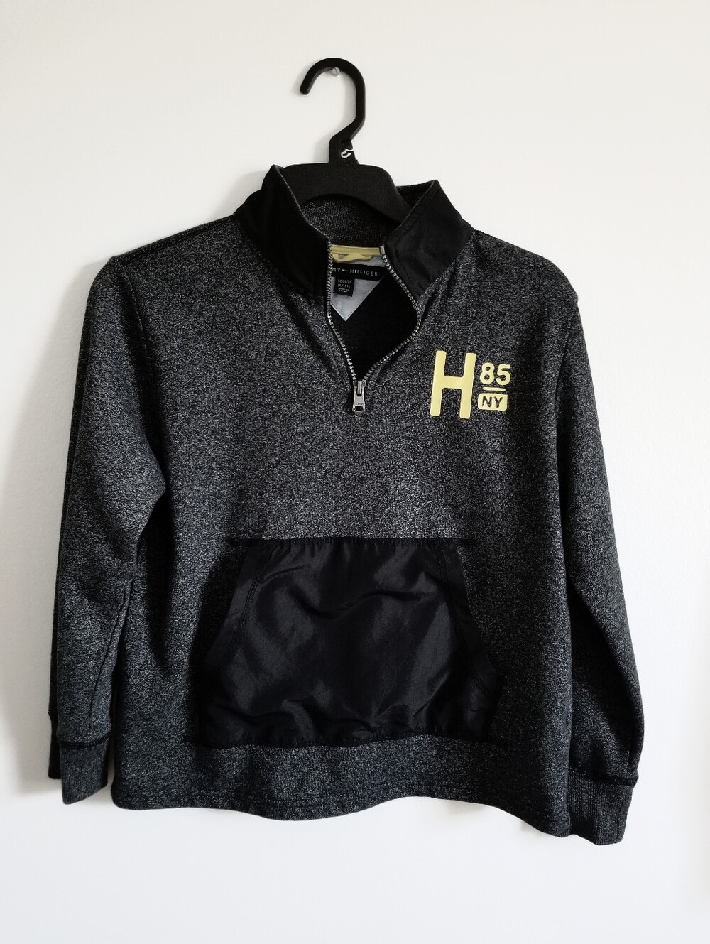 Tommy Hilfiger Boy's Heather Charcoal Quarter-Zip Pullover with Yellow Logo